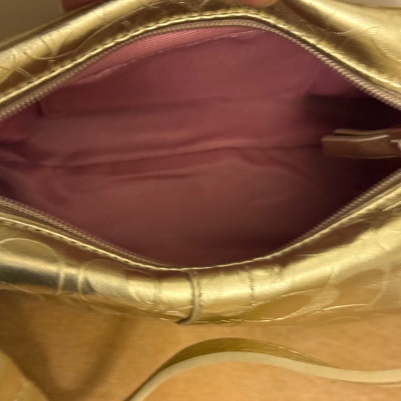 COACH Mini Top Handle Shoulder Bag Metallic Gold Embossed Signature C Leather - Picture 8 of 11